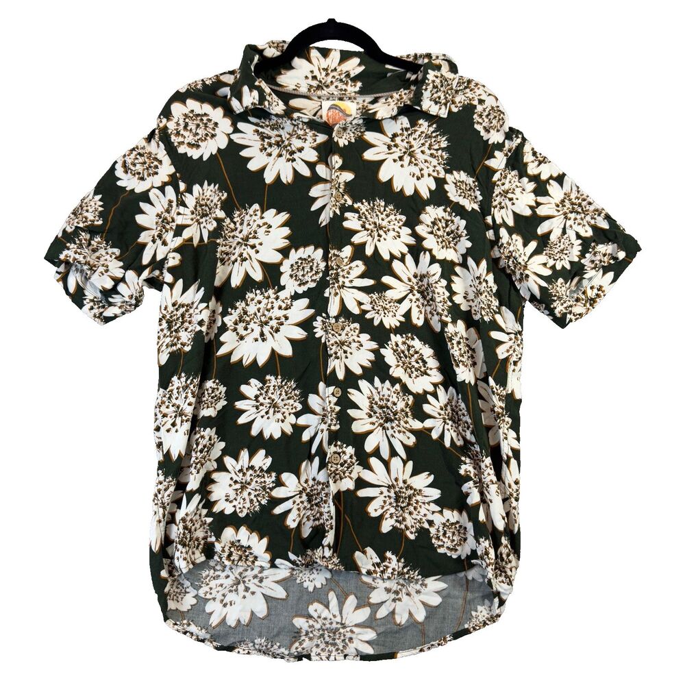C & C California Shirt Mens Large Green Hawaiian Tropical Button Up Short Sleeve
